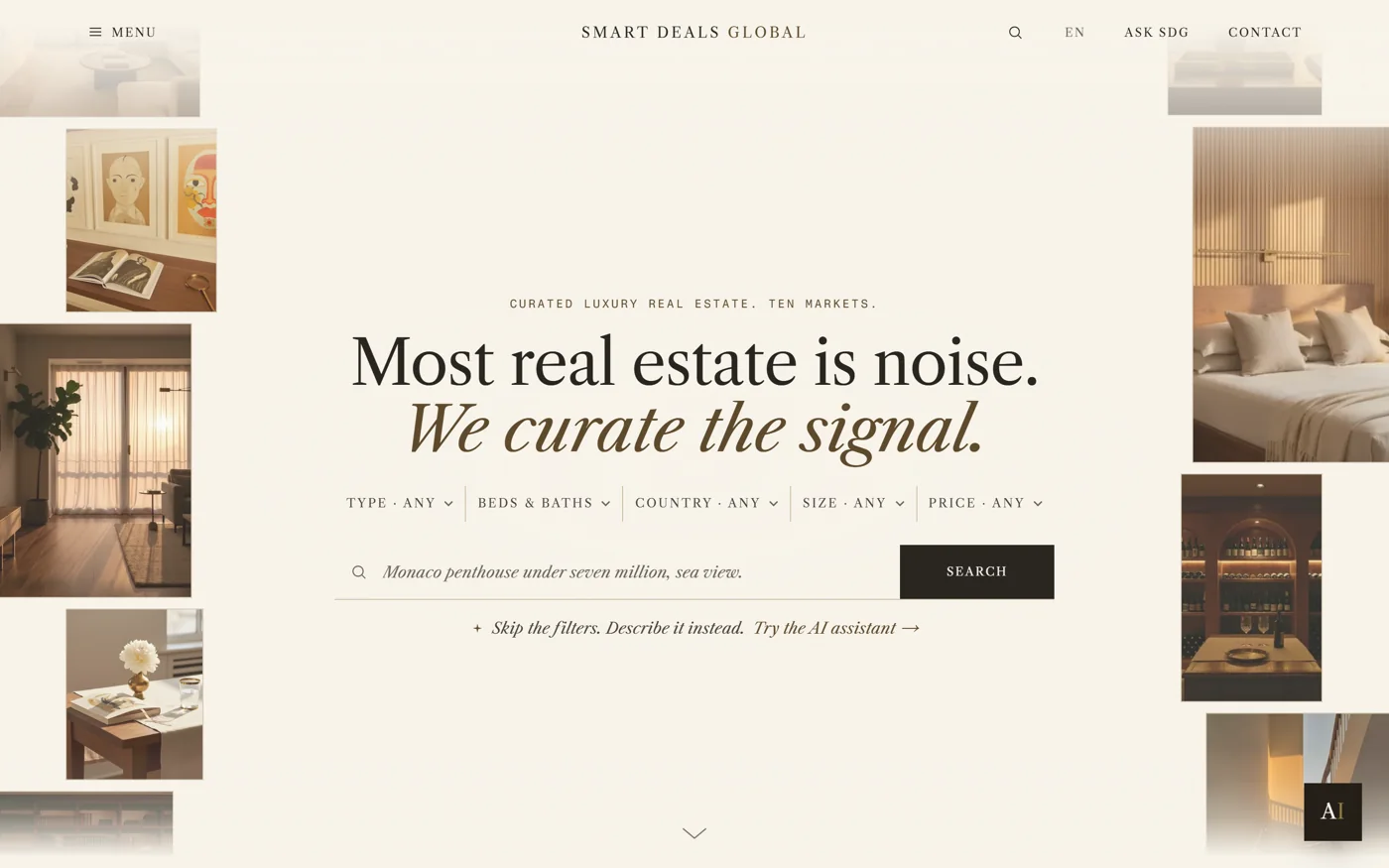Live screenshot of the Smart Deals Global homepage